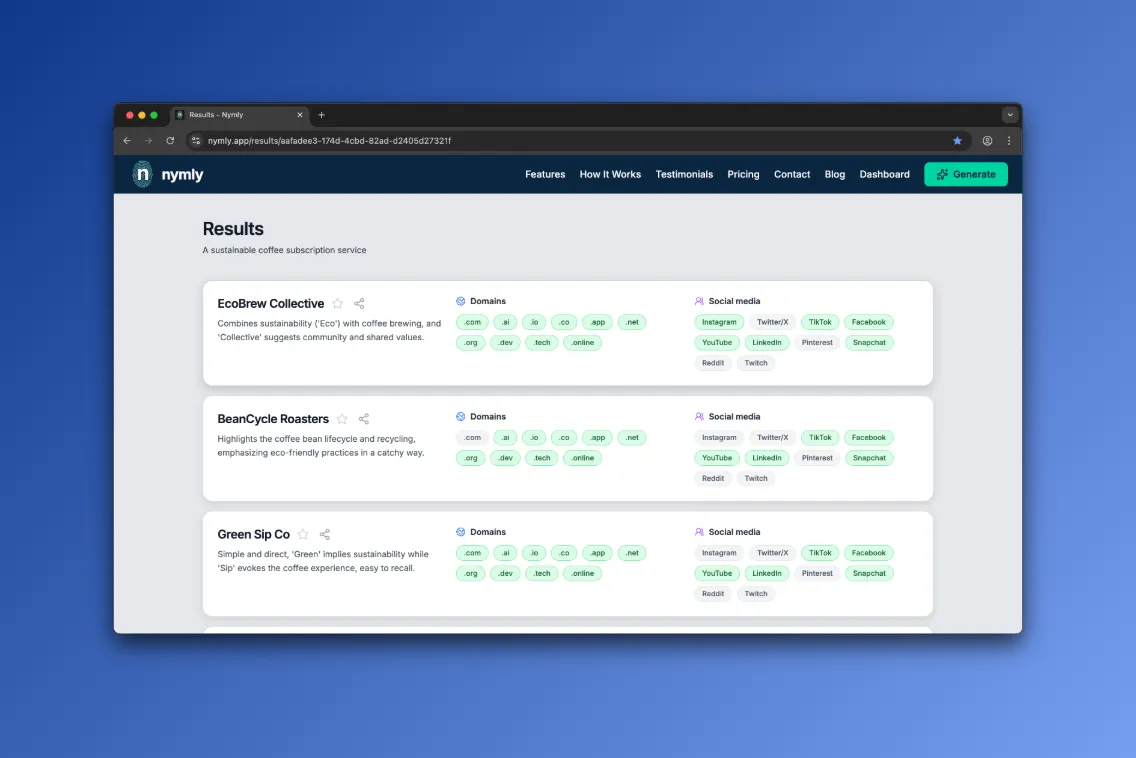 Instant domain and social media availability checks